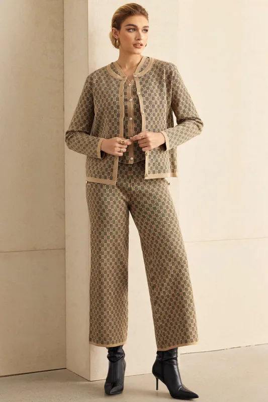 Knit Jacquard Long Cardigan And Button Vest And Wide Leg Pants Set sold by Micas