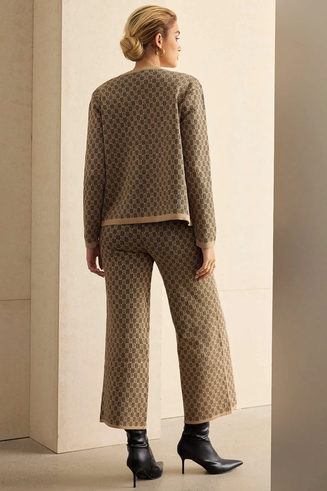 Knit Jacquard Long Cardigan And Button Vest And Wide Leg Pants Set sold by Micas product image thumbnail 3