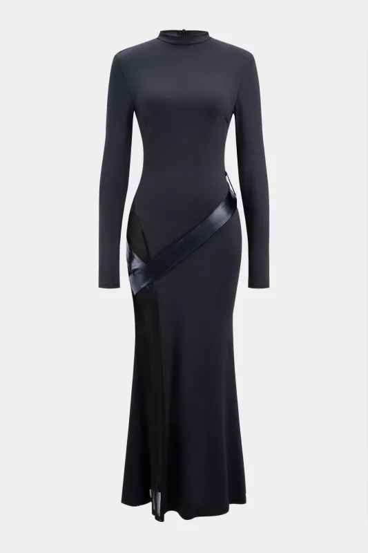 Round Neck Patchwork Zipper Long Sleeve Maxi Dress sold by Micas