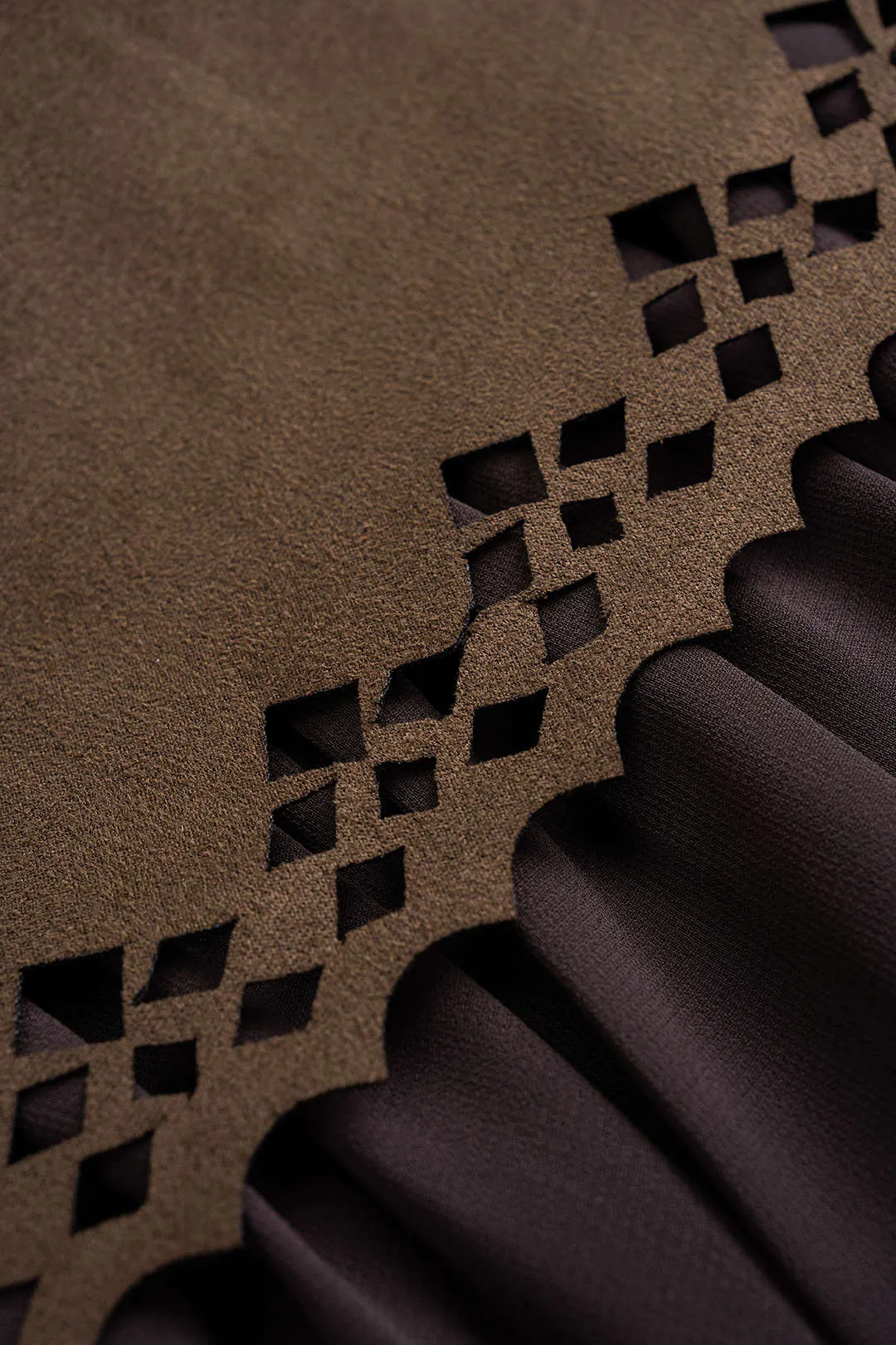 Suede Patchwork Mesh Cut Out Irregular Hem Skirt sold by Micas product image thumbnail 3