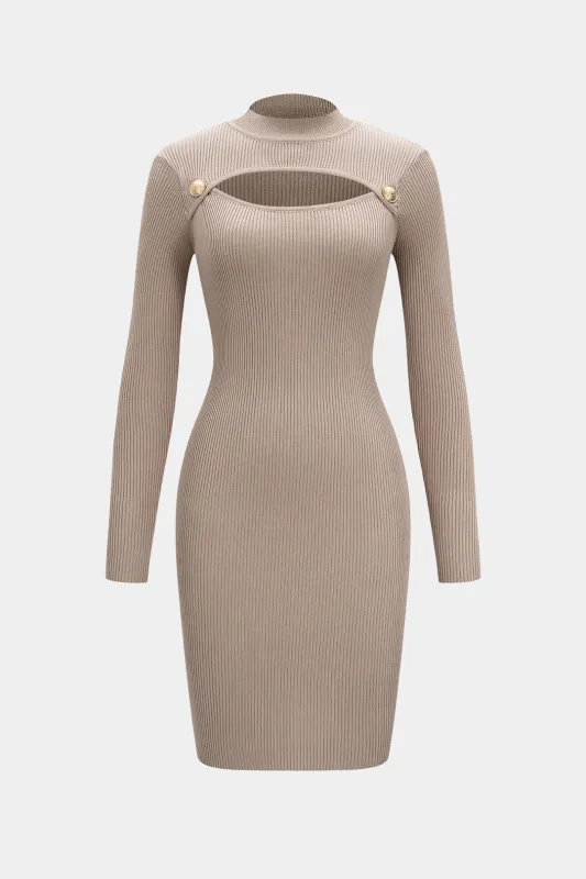 Knit Cut Out Ribbed Metallic Button Long Sleeve Dress made by Micas