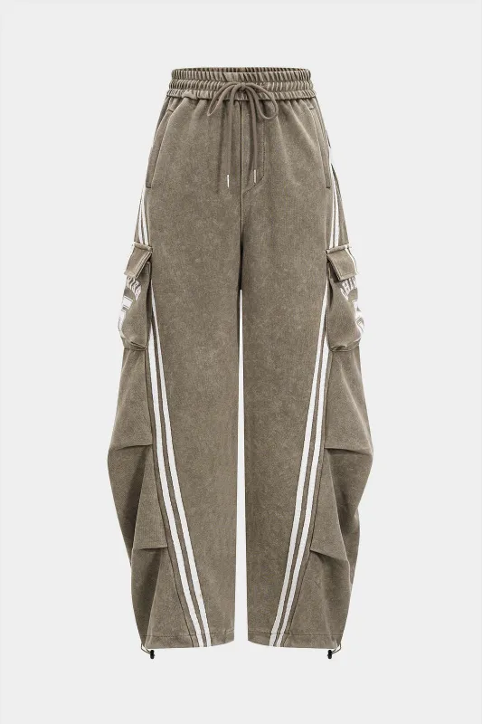 Stripes Letter Print Wide Leg Pants sold by Micas