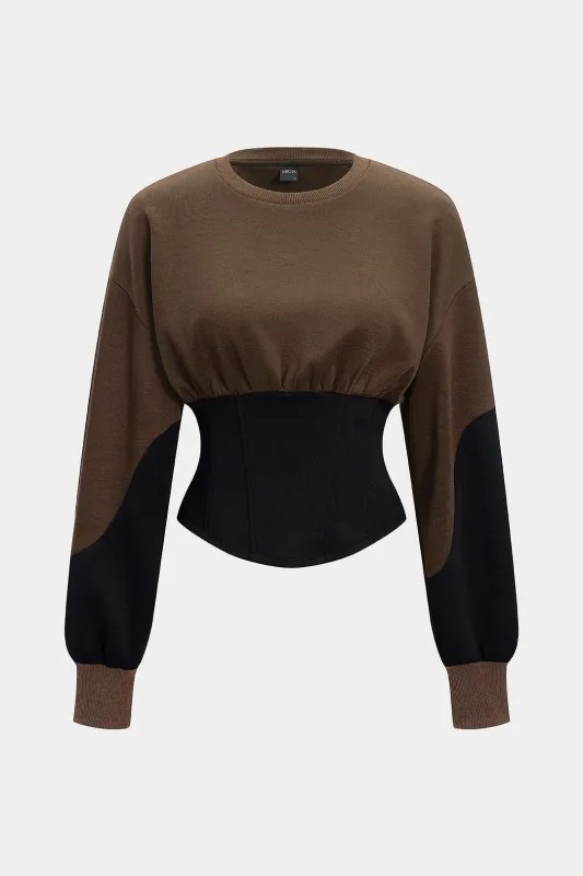 Contrast Asymmetrical Round Neck Sweatshirt sold by Micas