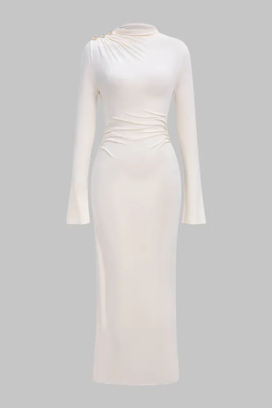 Asymmetrical Ruched Long Sleeve Midi Dress sold by Micas