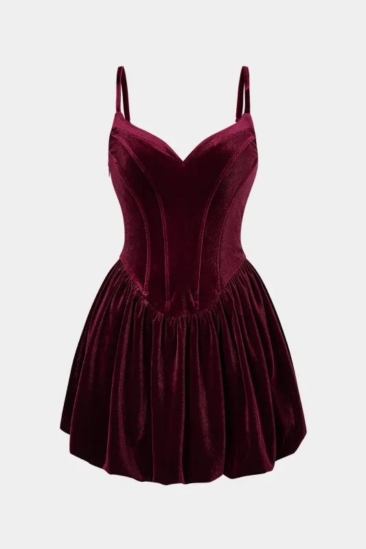 Velvet Corset Slip Puff Hem Sleeveless Mini Dress sold by Micas