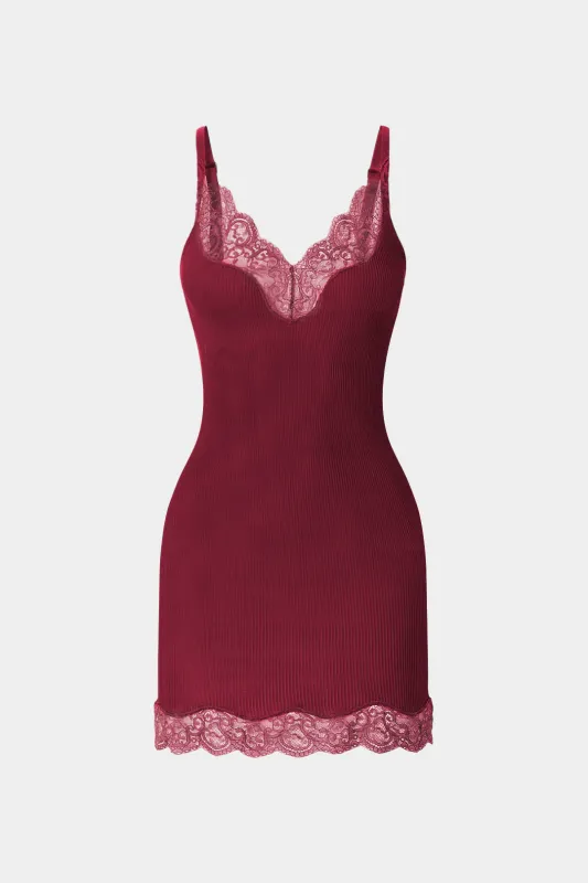 Lace Trim Slip V-Neck Sleeveless Mini Dress sold by Micas