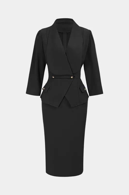 V-Neck Lapel Long-Sleeve Midi Dress sold by Micas