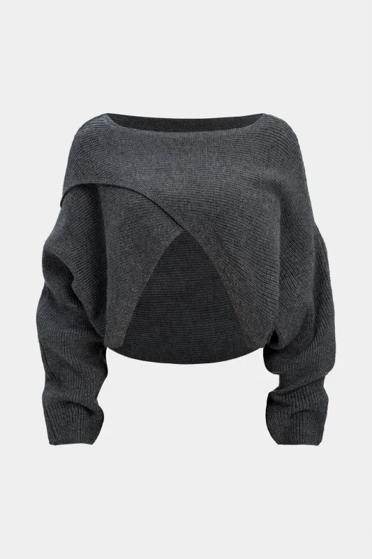 Knit Round Neck Asymmetrical Long-Sleeve Top sold by Micas