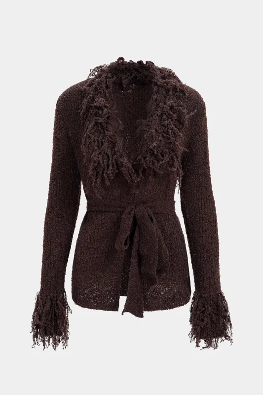 Knit Fringe Belted Cardigan sold by Micas