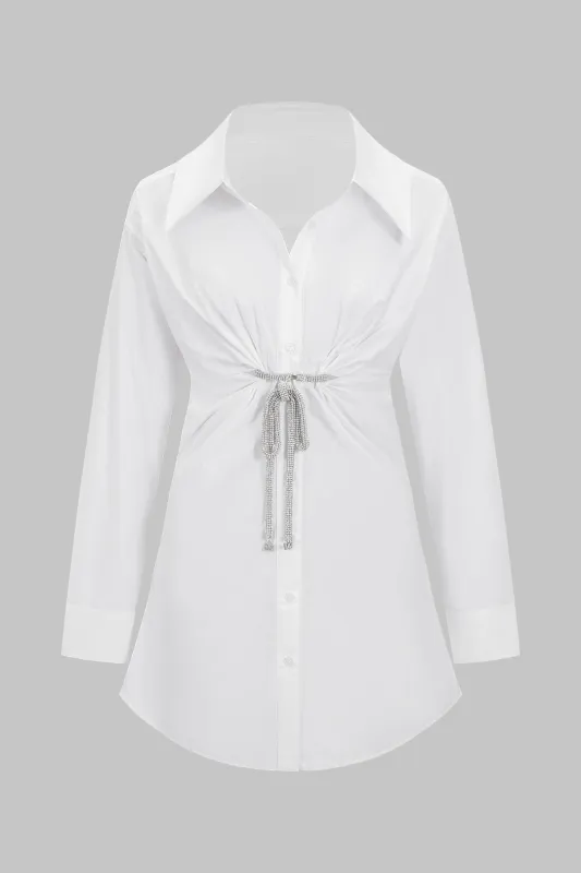 Solid Metallic Decor Button Long Sleeve Mini Dress sold by Micas