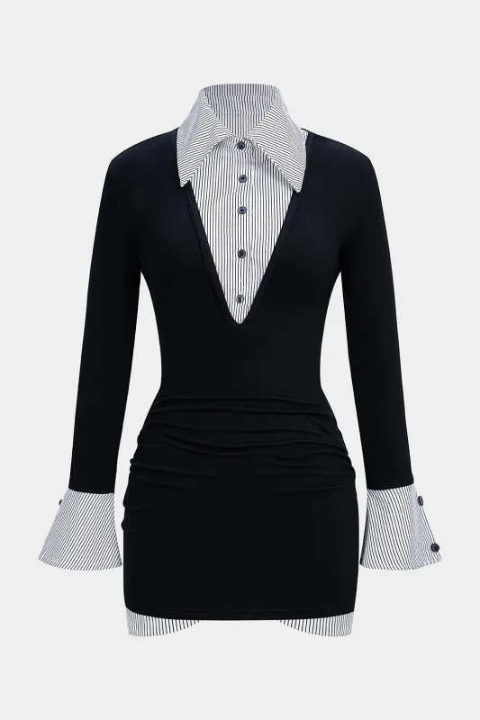 Stripes Print Patchwork Long Sleeve Mini Dress sold by Micas