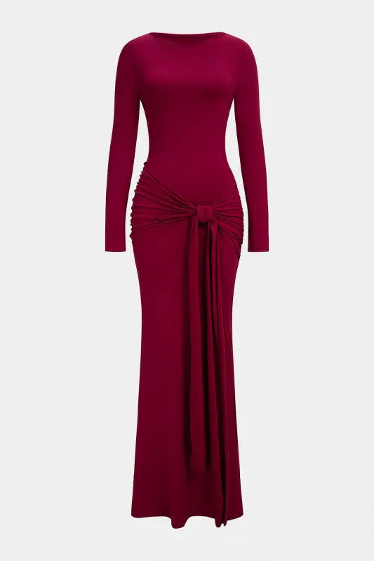Tie Front Round Neck Long Sleeve Maxi Dress sold by Micas