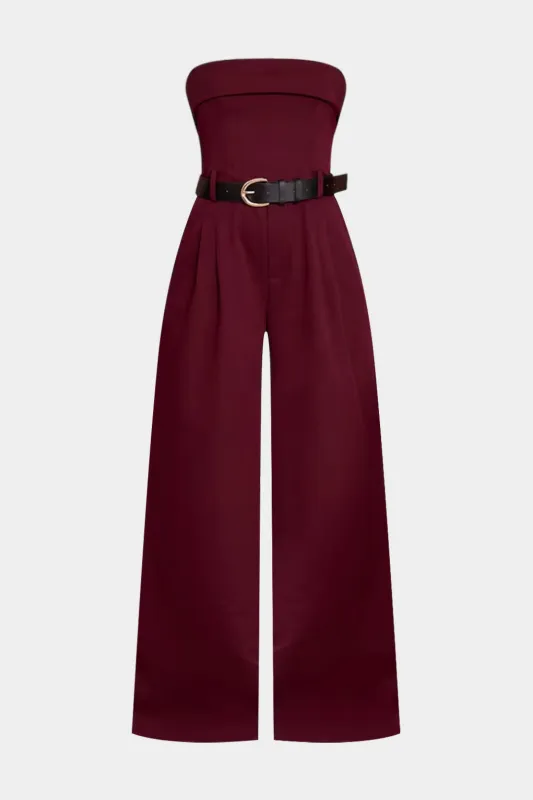 Solid Strapless Belted Sleeveless Jumpsuit made by Micas