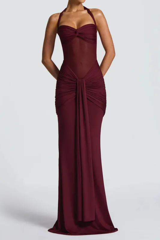 Halter Twist Knot Ruched Sleeveless Maxi Dress made by Micas