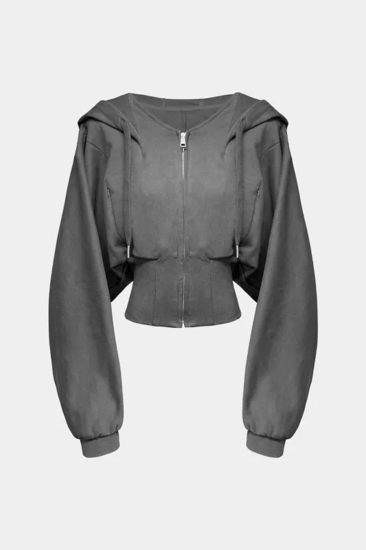 Drawstring V-Neck Zipper Hoodie sold by Micas