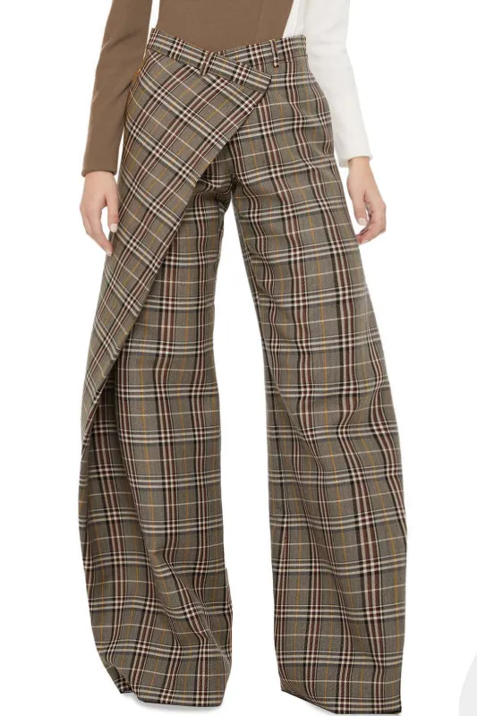 Plaid Print Asymmetrical Wide Leg Pants sold by Micas