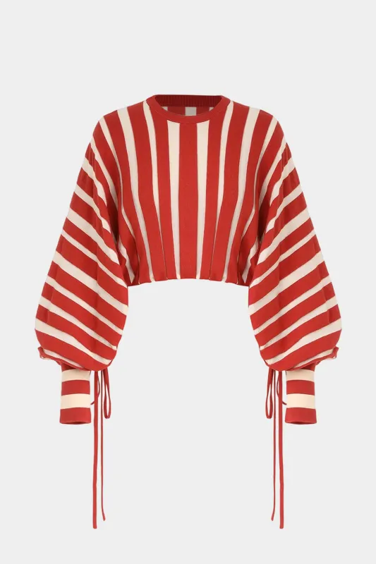 Contrast Stripes Print Tie-Up Long Sleeve Sweatshirt sold by Micas