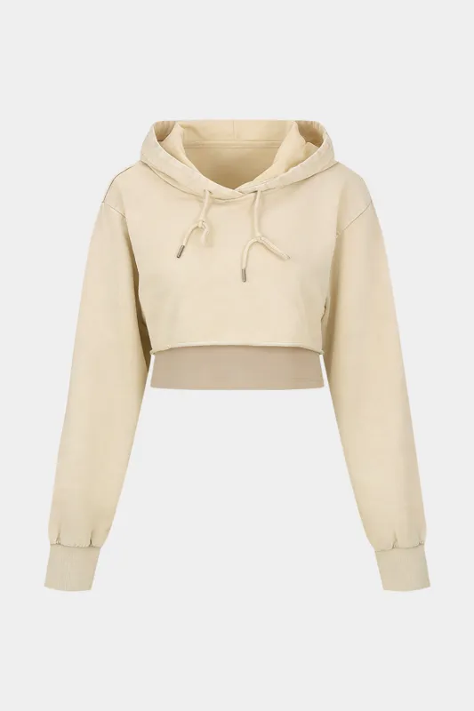 Solid Drawstring Cropped Hoodie sold by Micas