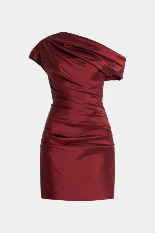 Satin Ruched Asymmetrical Mini Dress sold by Micas