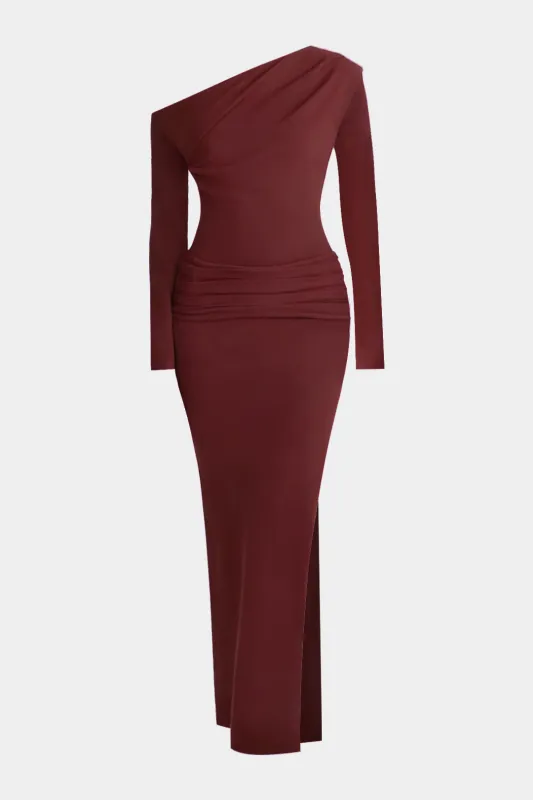 One Shoulder Ruched Asymmetrical Long Sleeve Maxi Dress sold by Micas