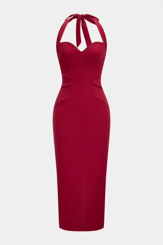 Halter Tie-Back Zipper Sleeveless Midi Dress sold by Micas