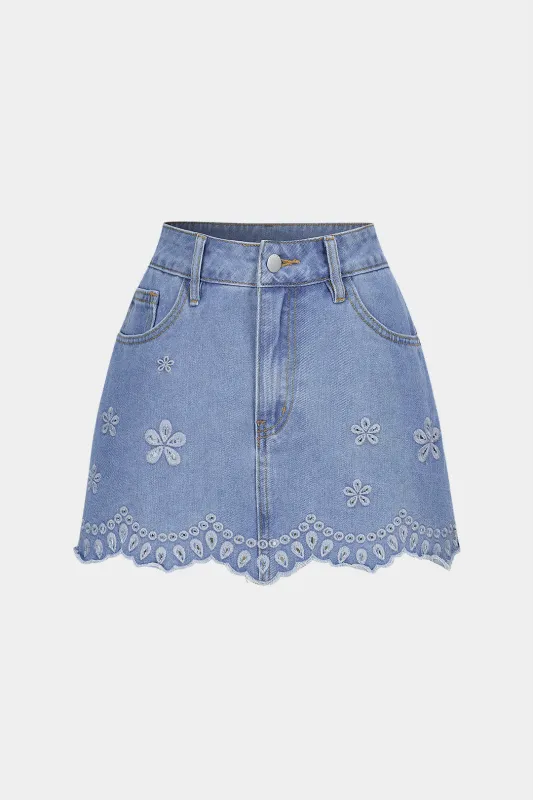 Denim Hollow Out Mini Skirt sold by Micas