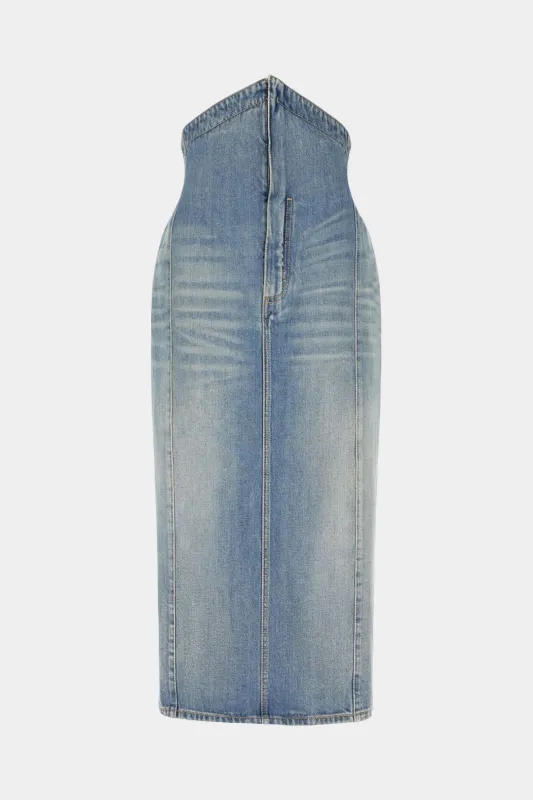 Denim High Waist Zipper Skirt sold by Micas