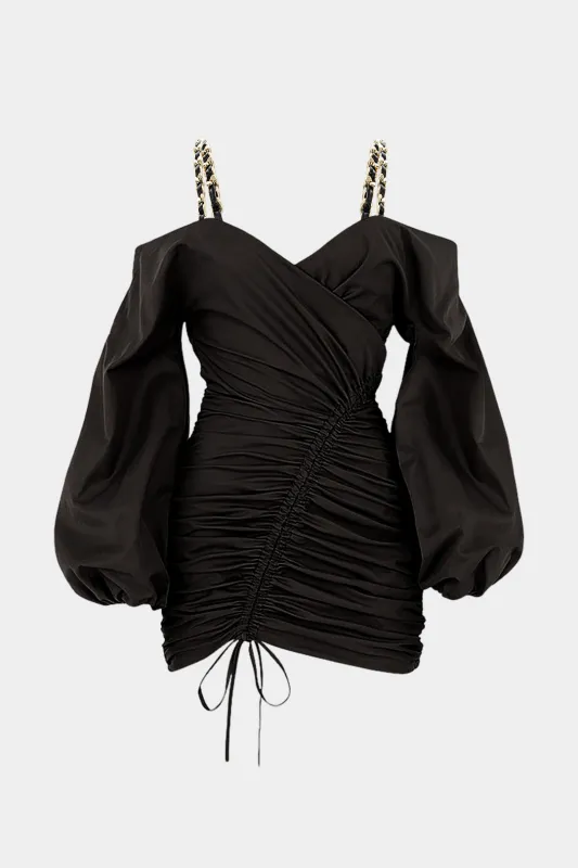 Chain Off Shoulder Drawstring Long Sleeve Mini Dress sold by Micas