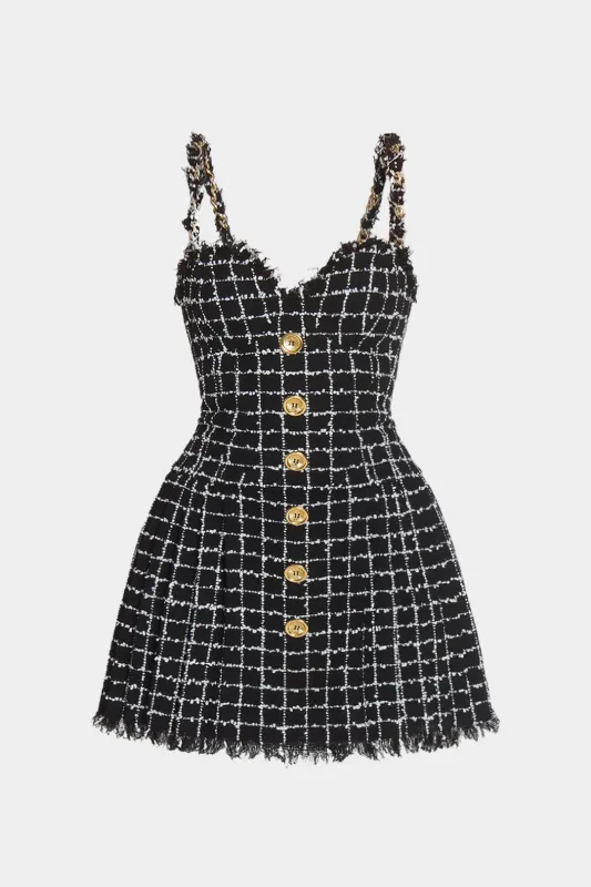 Plus Size Plaid Print Metallic Button Frayed Sleeveless Mini Dress sold by Micas