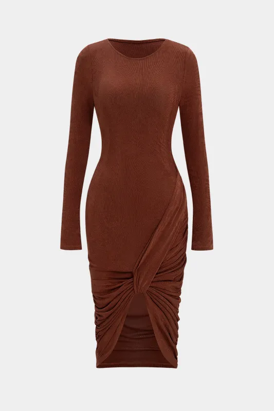 Ruched Asymmetrical Long Sleeve Midi Dress sold by Micas