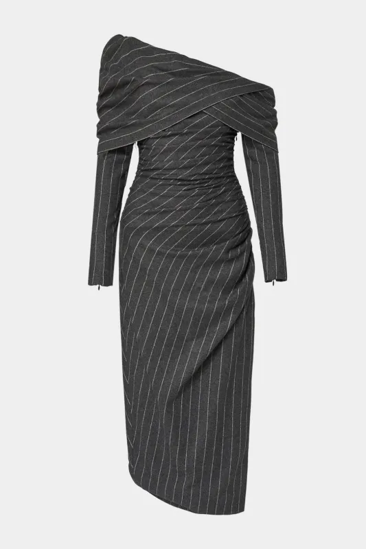 Stripes Print Asymmetrical Long Sleeve Maxi Dress sold by Micas