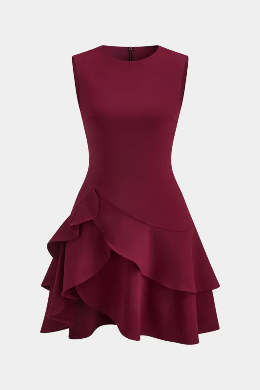 Asymmetrical Round Neck Ruffle Hem Sleeveless Mini Dress sold by Micas