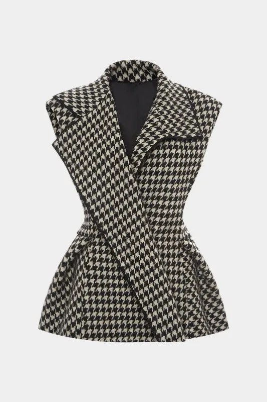 Houndstooth Print Tweed Notched Lapel Vest sold by Micas