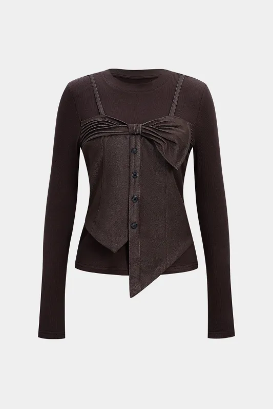 Round Neck Button Asymmetrical Long-Sleeve Top sold by Micas