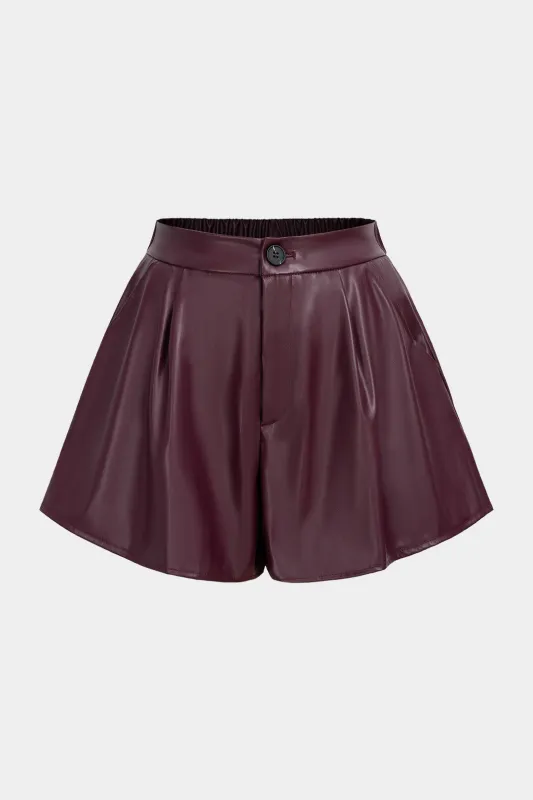 Solid Faux Leather Ruched Shorts sold by Micas