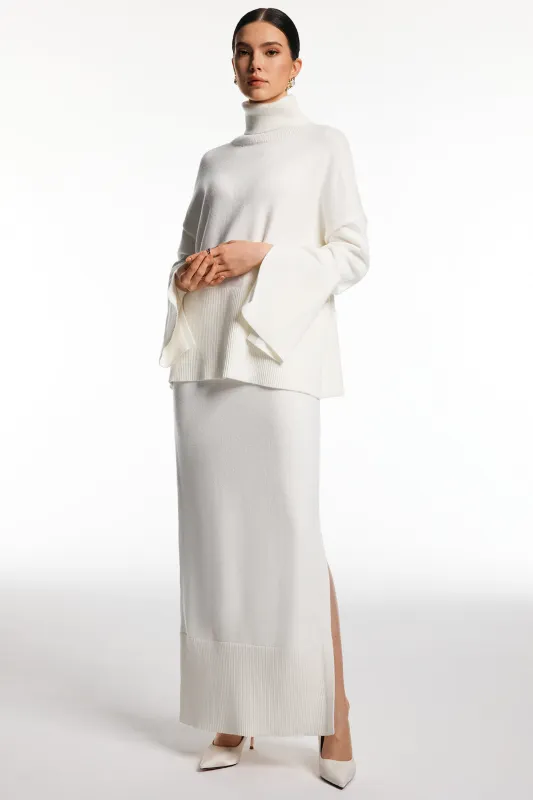 Knit Turtleneck Long-Sleeve Top And Side Split Skirt Set sold by Micas