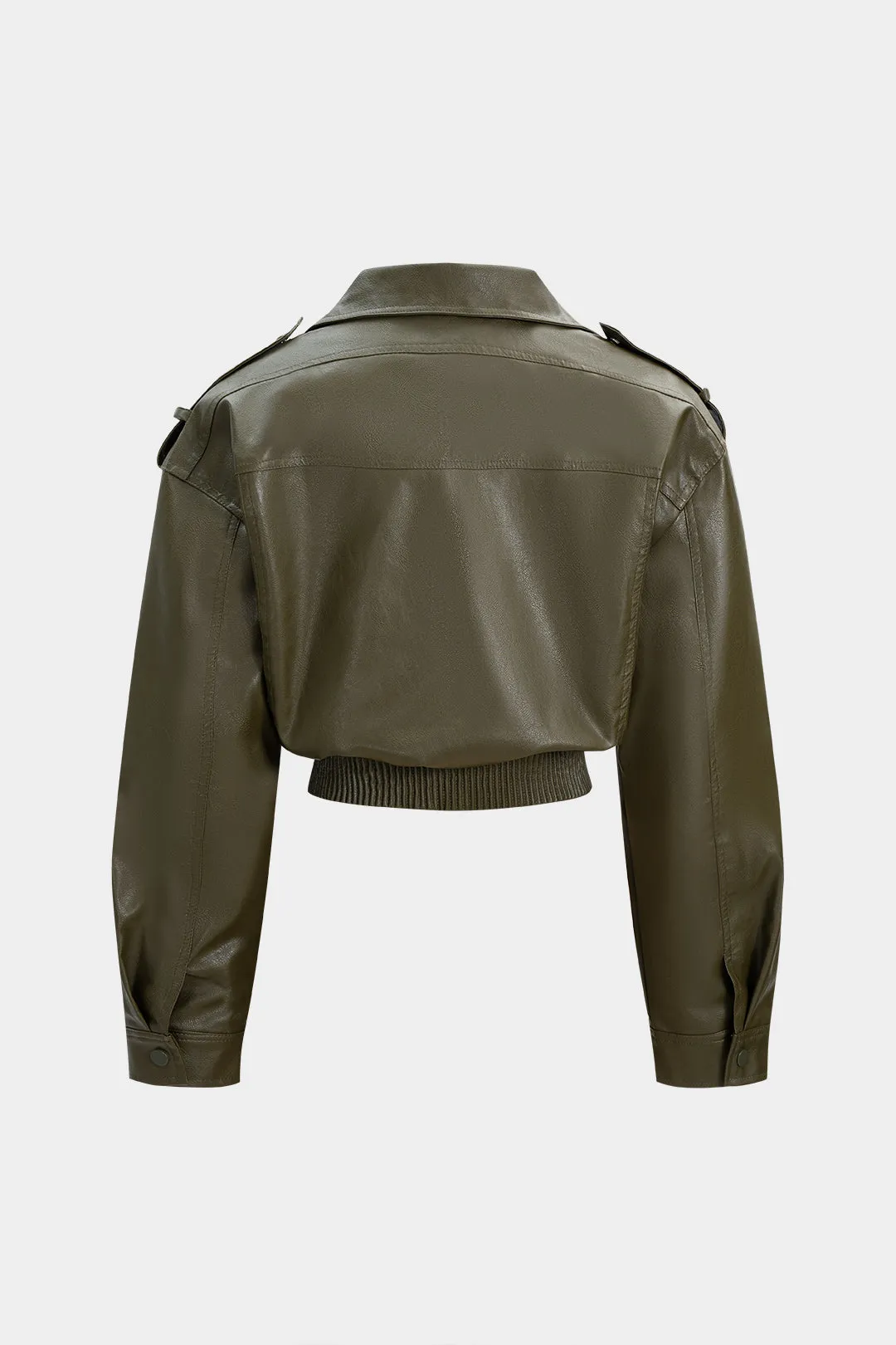 Faux Leather Pocket Shirred Cropped Jacket sold by Micas product image thumbnail 2