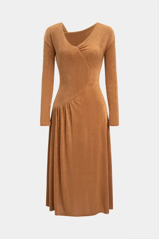 Ruched Asymmetrical Long Sleeve Maxi Dress sold by Micas