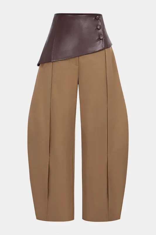 Faux Leather Patchwork Asymmetrical High Waist Pants sold by Micas