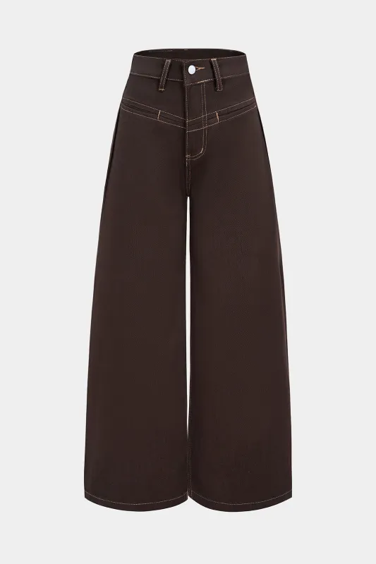 Denim Embroidery Zipper Pocket Wide Leg Jeans sold by Micas