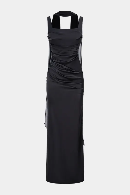 Satin Halter Neck Ruched Sleeveless Maxi Dress sold by Micas