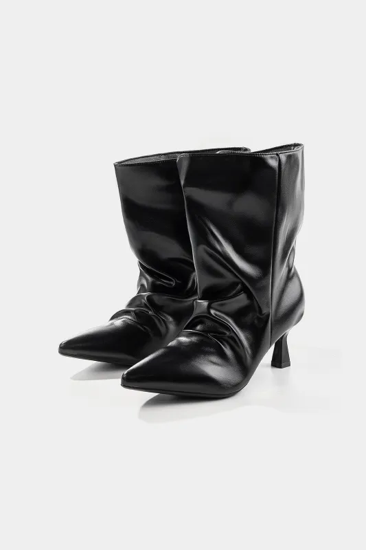 Leather Ruched Wrinkled Pointed Ankle Boots sold by Micas