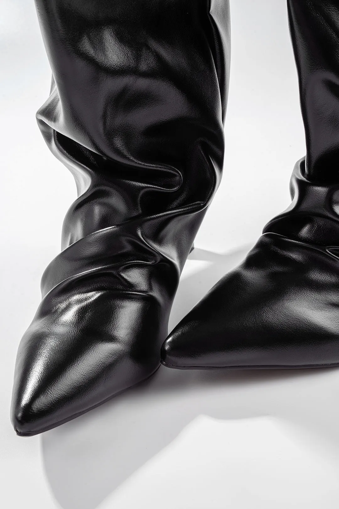 Leather Ruched Wrinkled Pointed Ankle Boots sold by Micas product image thumbnail 3