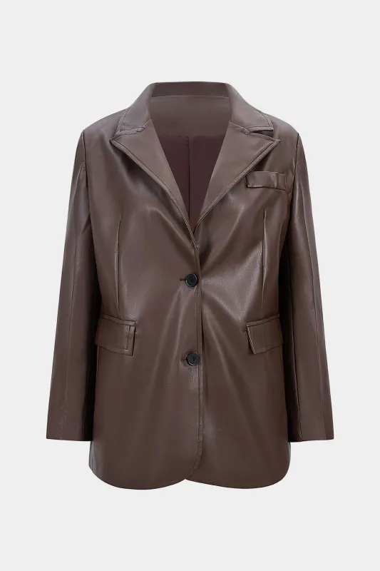 Notched Lapel V-Neck Faux Leather Blazer sold by Micas