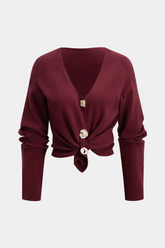 Knit Metallic Button V-Neck Cardigan sold by Micas