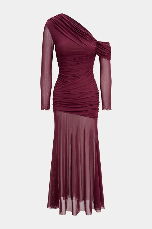 Mesh Patchwork Ruched Long Sleeve Maxi Dress sold by Micas