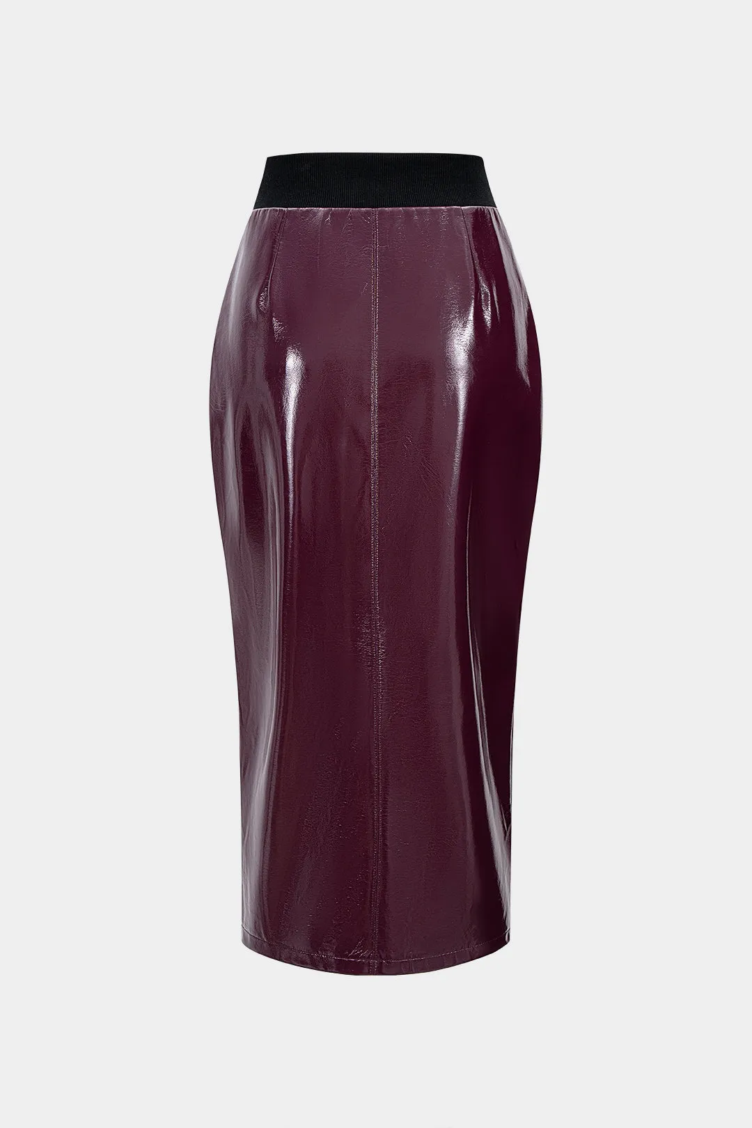 Faux Leather Patchwork Zipper Split Skirt sold by Micas product image thumbnail 2