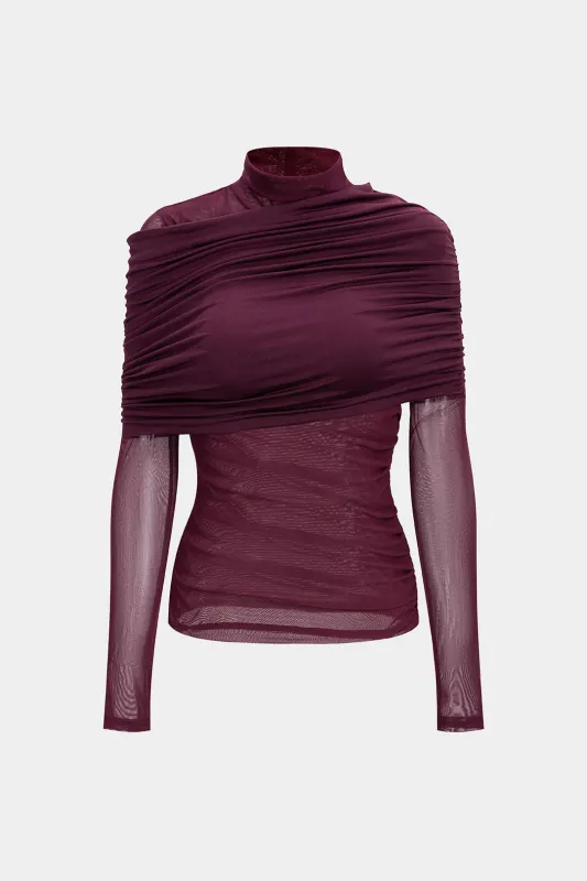 Ruched Mesh Long-Sleeve Top sold by Micas