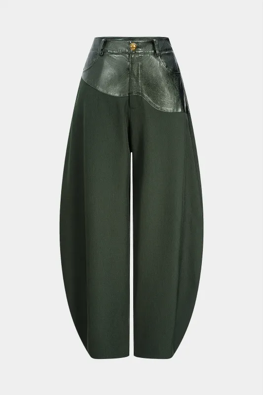 Faux Leather Patchwork Zipper Pocket Pants sold by Micas