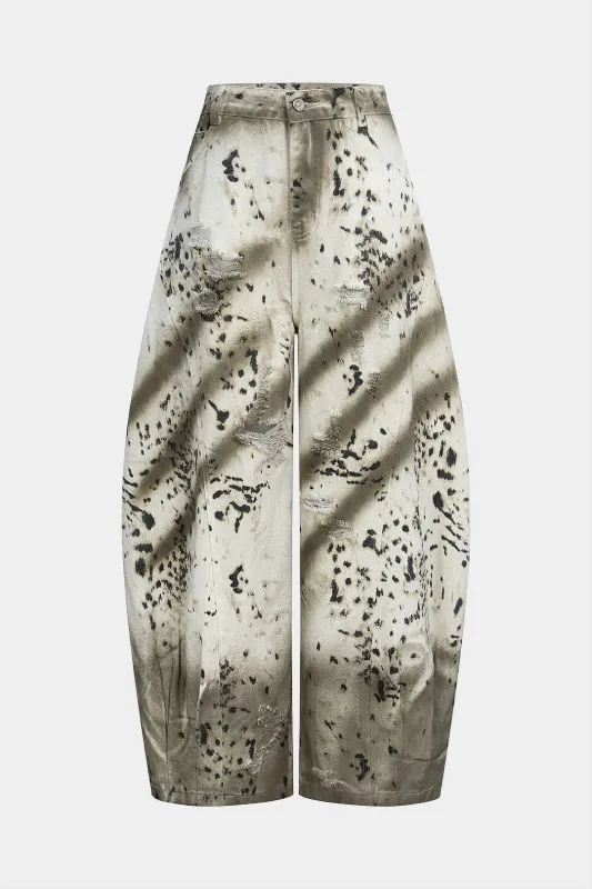 Denim Leopard Print Wide Leg Jeans sold by Micas